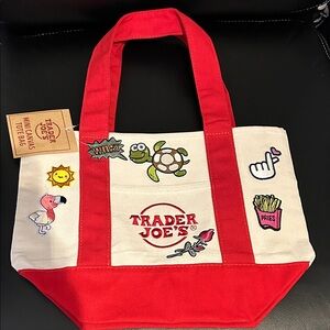 Trader Joe's Red/White Mini Canvas Tote Bag